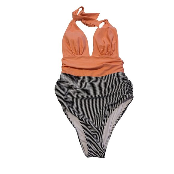 Cupshe Keeping You Accompanied PeachStripe One Piece Padded Swimsuit Size Small - Picture 2 of 13